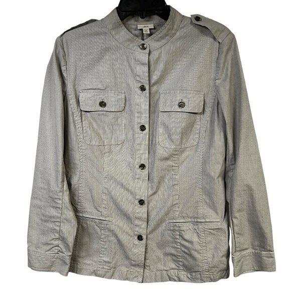 J Jill Jacket Striped Military Utility Stretch Button Front Shoulder Epaulettes - Picture 1 of 12